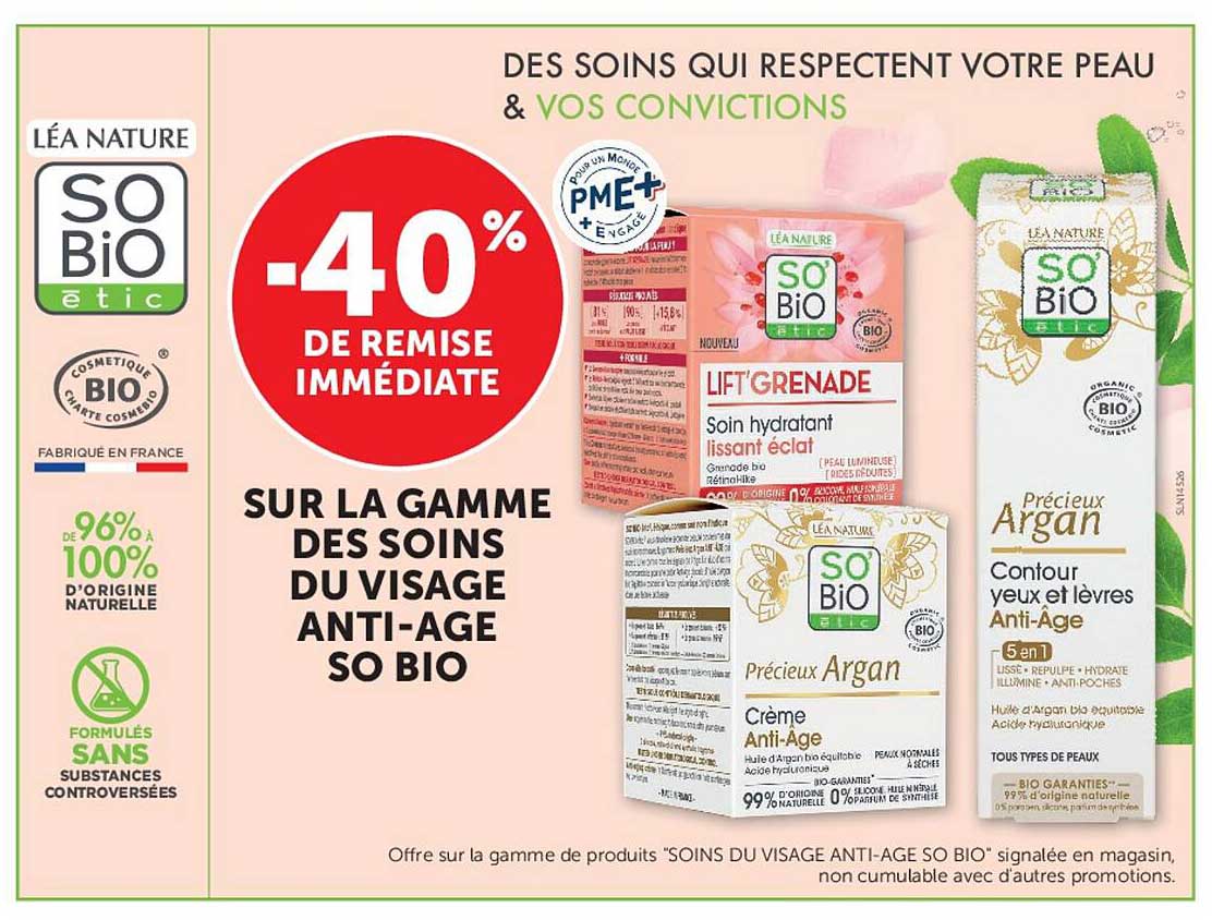 -40% DE REMISE IMMÉDIATE SUR LA GAMME DES SOINS DU VISAGE ANTI-AGE SO BIO