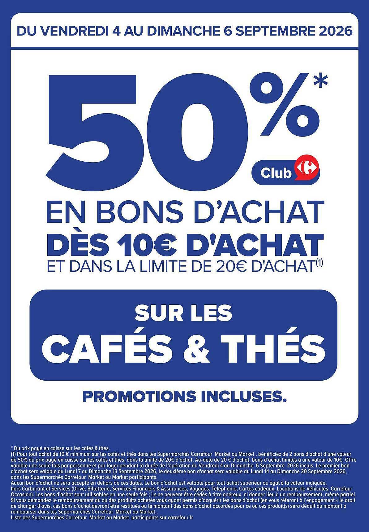 50% en bons d'achat Club sur les cafés & thés