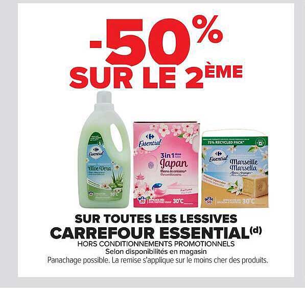 -50% SUR LE 2ÈME SUR TOUTES LES LESSIVES CARREFOUR ESSENTIAL(d)