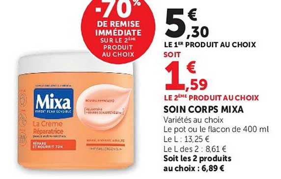 -70% de remise immédiate sur le 2ème produit au choix