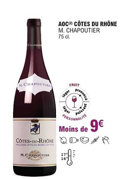 AOC(2) CÔTES DU RHÔNE M. CHAPOUTIER 75 cl.