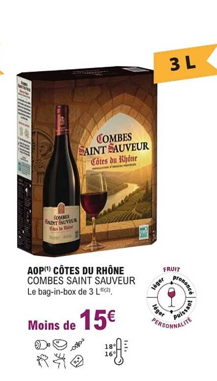 AOP CÔTES DU RHÔNE COMBES SAINT SAUVEUR Le bag-in-box de 3 L
