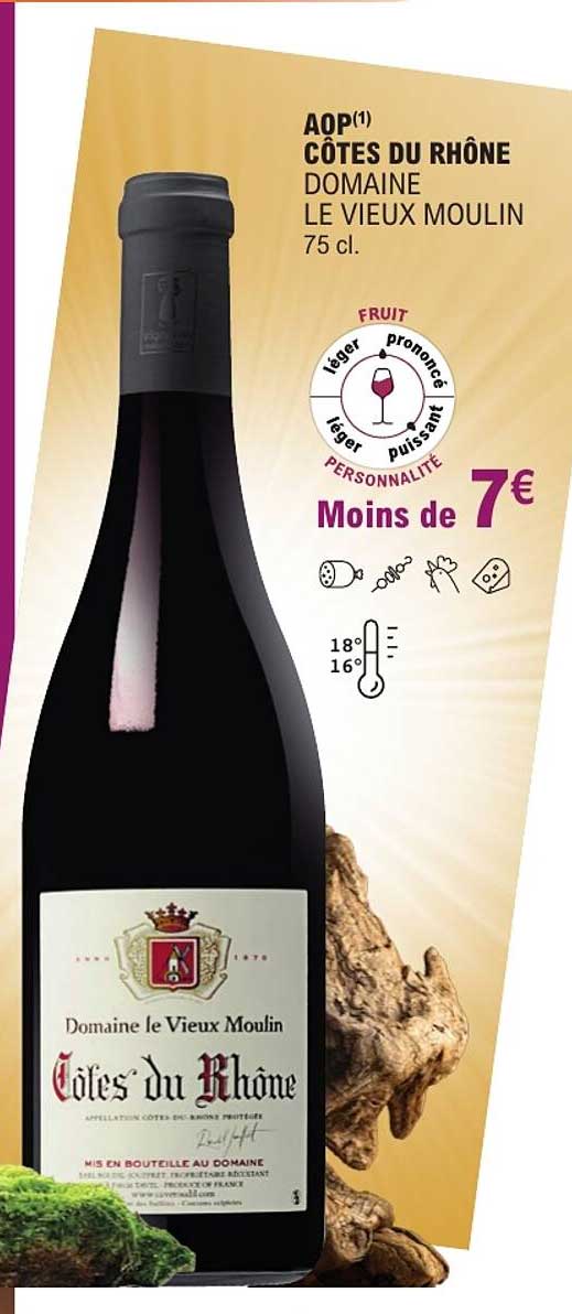 AOP CÔTES DU RHÔNE DOMAINE LE VIEUX MOULIN 75 cl.