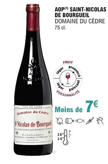 AOP SAINT-NICOLAS DE BOURGUEIL DOMAINE DU CÈDRE 75 cl.