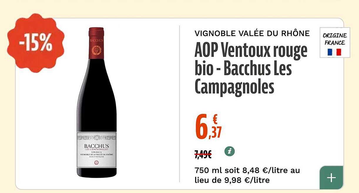 AOP Ventoux rouge bio - Bacchus Les Campagnoles