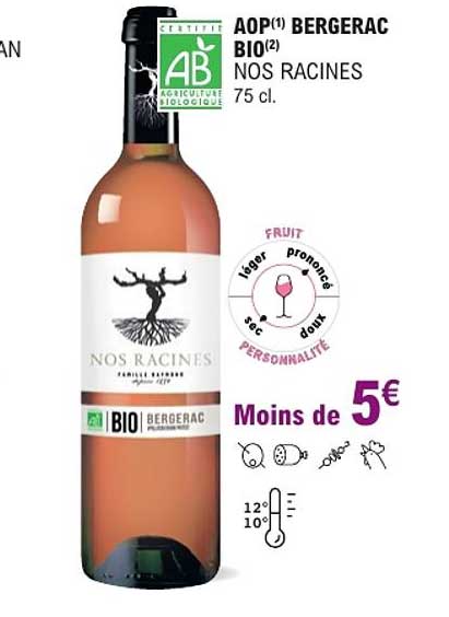 AOP(1) BERGERAC BIO(2) NOS RACINES 75 cl.