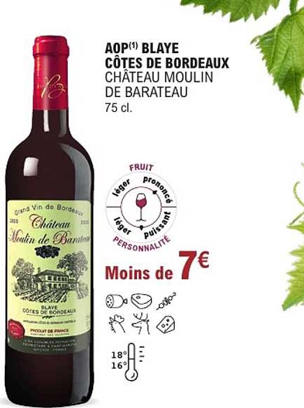 AOP(1) BLAYE CÔTES DE BORDEAUX CHÂTEAU MOULIN DE BARATEAU 75 cl.