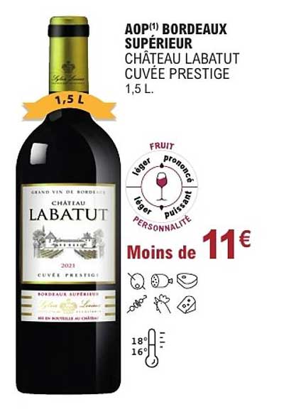 AOP(1) BORDEAUX SUPÉRIEUR CHÂTEAU LABATUT CUVÉE PRESTIGE 1,5 L.