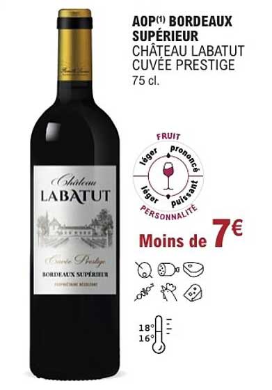 AOP(1) BORDEAUX SUPÉRIEUR CHÂTEAU LABATUT CUVÉE PRESTIGE 75 cl.