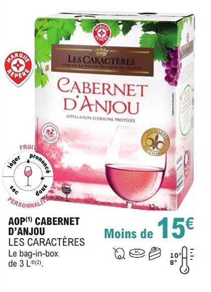 AOP(1) CABERNET D’ANJOU LES CARACTÈRES Le bag-in-box de 3 L(2)