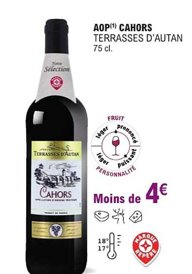 AOP(1) CAHORS TERRASSES D’AUTAN 75 cl.