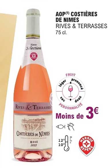 AOP(1) COSTIÈRES DE NIMES RIVES & TERRASSES 75 cl.