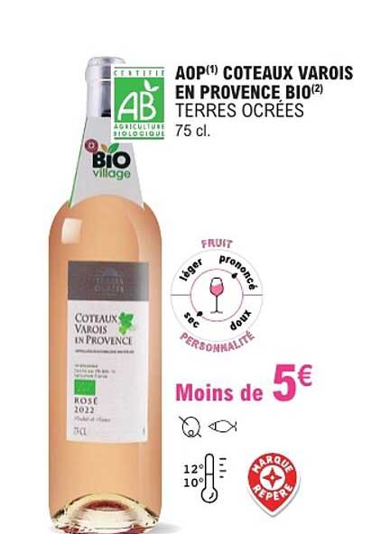 AOP(1) COTEAUX VAROIS EN PROVENCE BIO(2) TERRES OCRÉES 75 cl.