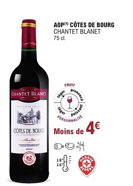 AOP(1) CÔTES DE BOURG CHANTET BLANET 75 cl