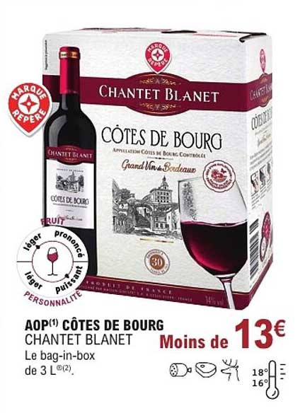 AOP(1) CÔTES DE BOURG CHANTET BLANET Le bag-in-box de 3 L®(2). Moins de 13€