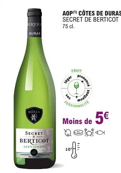 AOP(1) CÔTES DE DURAS SECRET DE BERTICOT 75 cl.