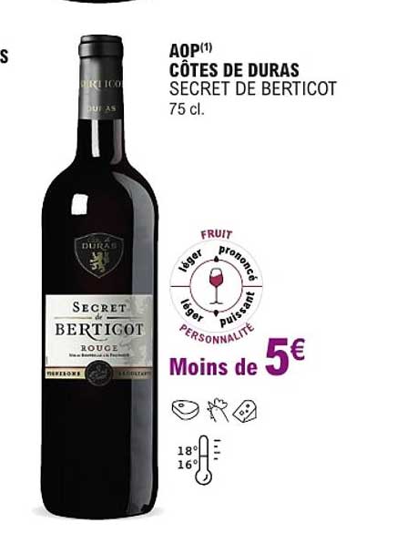 AOP(1) CÔTES DE DURAS SECRET DE BERTICOT 75 cl