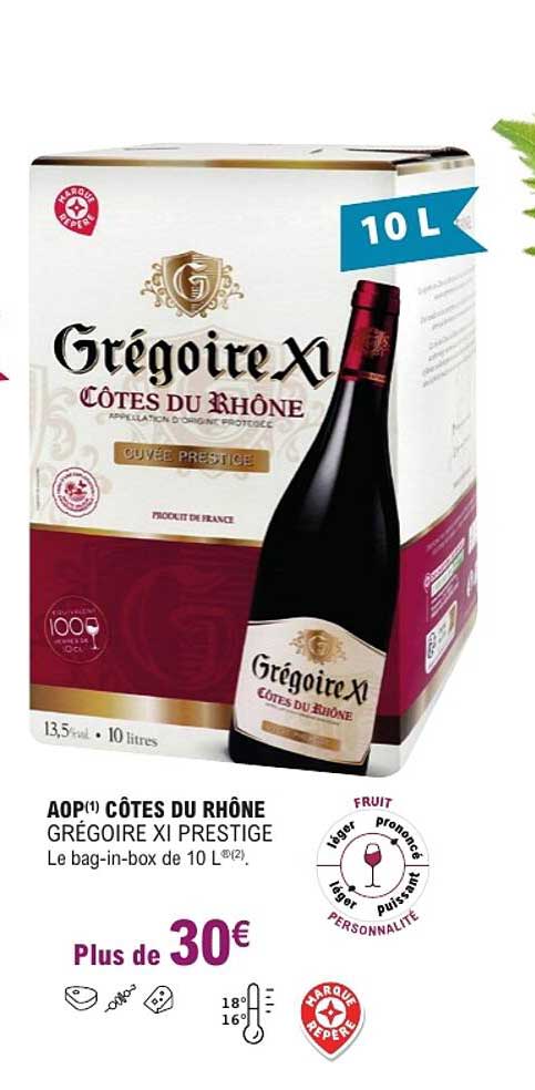 AOP(1) CÔTES DU RHÔNE GRÉGOIRE XI PRESTIGE Le bag-in-box de 10 L