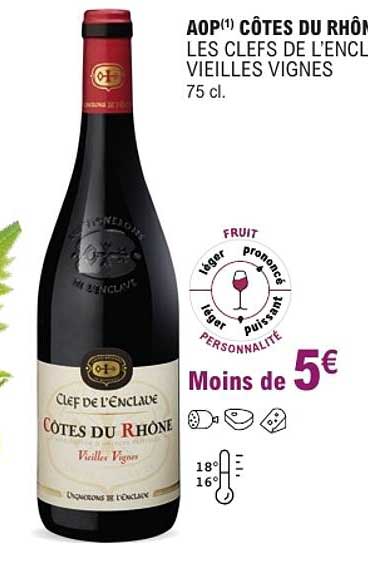 AOP(1) CÔTES DU RHÔNE LES CLEFS DE L'ENCLAVE VIEILLES VIGNES 75 cl.