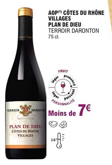 AOP(1) CÔTES DU RHÔNE VILLAGES PLAN DE DIEU TERROIR DARONTON 75 cl.
