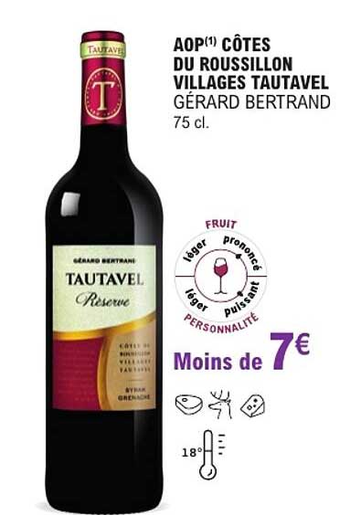 AOP(1) CÔTES DU ROUSSILLON VILLAGES TAUTAVEL GÉRARD BERTRAND 75 cl.