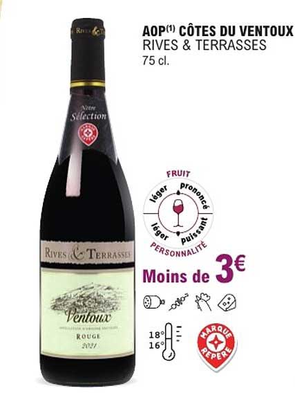 AOP(1) CÔTES DU VENTOUX RIVES & TERRASSES 75 cl.