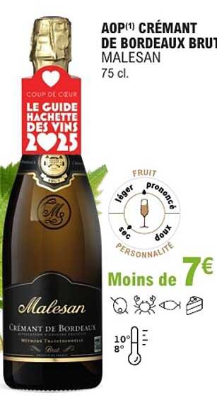 AOP(1) CRÉMANT DE BORDEAUX BRUT MALESAN 75 cl.