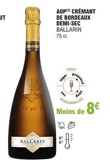 AOP(1) CRÉMANT DE BORDEAUX DEMI-SEC BALLARIN 75 cl.