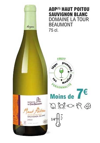 AOP(1) HAUT POITOU SAUVIGNON BLANC DOMAINE LA TOUR BEAUMONT 75 cl.