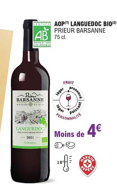 AOP(1) LANGUEDOC BIO(2) PRIEUR BARSANNE 75 cl.