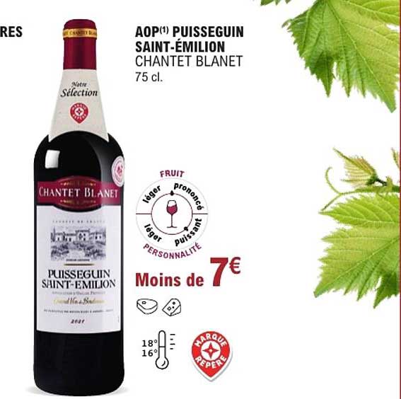 AOP(1) PUISSEGUIN SAINT-EMILION CHANTET BLANET 75 cl.