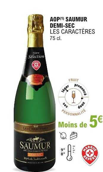 AOP(1) SAUMUR DEMI-SEC LES CARACTÈRES 75 cl.