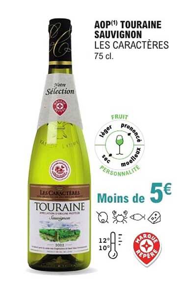 AOP(1) TOURAINE SAUVIGNON LES CARACTÈRES 75 cl.