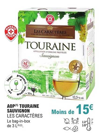 AOP(1) TOURAINE SAUVIGNON LES CARACTÈRES Le bag-in-box de 3 L(2)