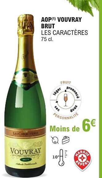 AOP(1) VOUVRAY BRUT LES CARACTERES 75 cl.