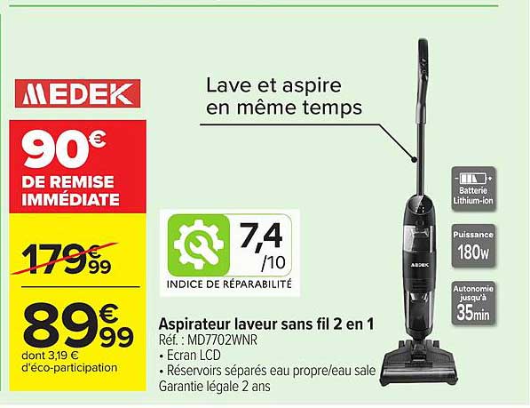 Aspirateur laveur sans fil 2 en 1