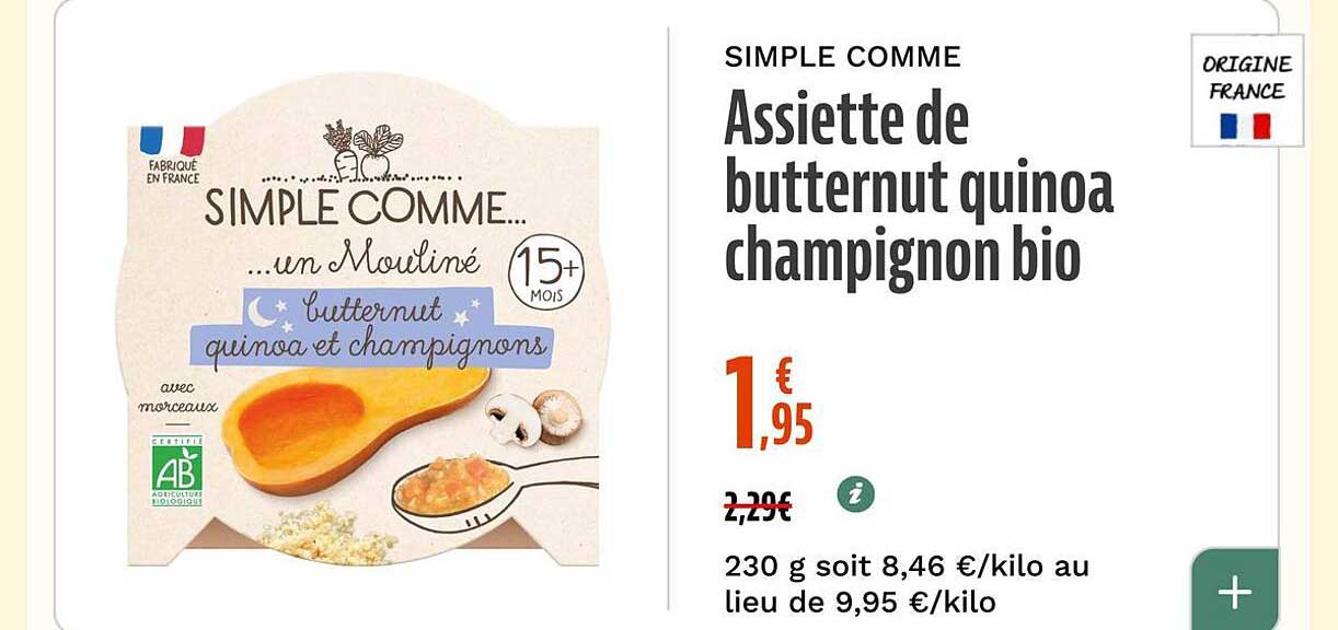 Assiette de butternut quinoa champignon bio