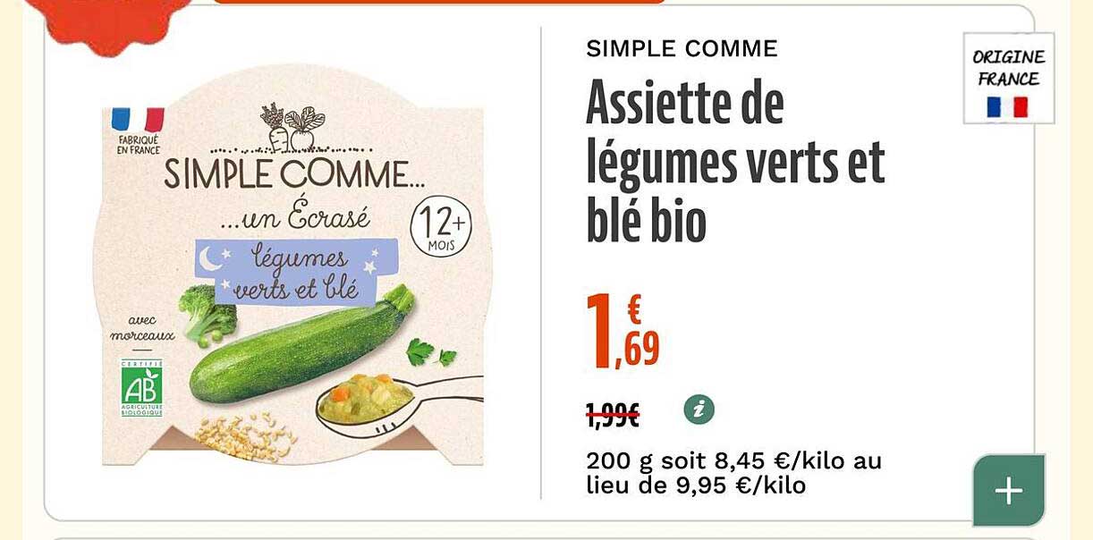 Assiette de légumes verts et blé bio