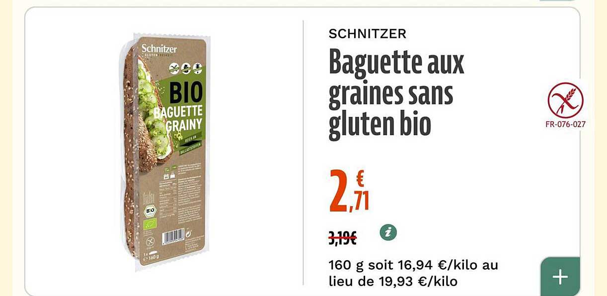 Baguette aux graines sans gluten bio
