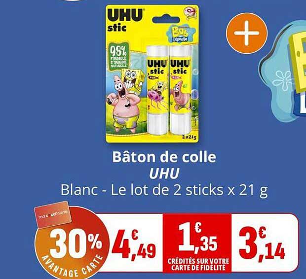 Bâton de colle UHU Blanc - Le lot de 2 sticks x 21 g