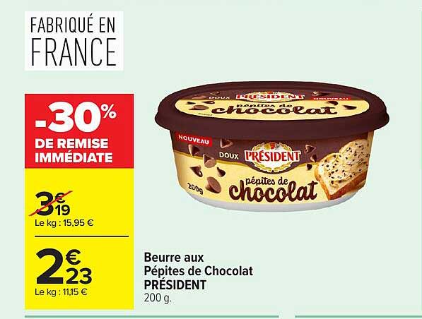 Beurre aux Pépites de Chocolat PRÉSIDENT 200 g