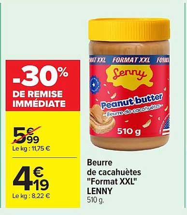 Beurre de cacahuètes "Format XXL" LENNY 510 g.