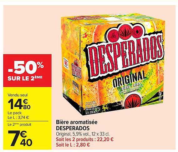 Bière aromatisée DESPERADOS Original, 5,9% vol., 12 x 33 cl.