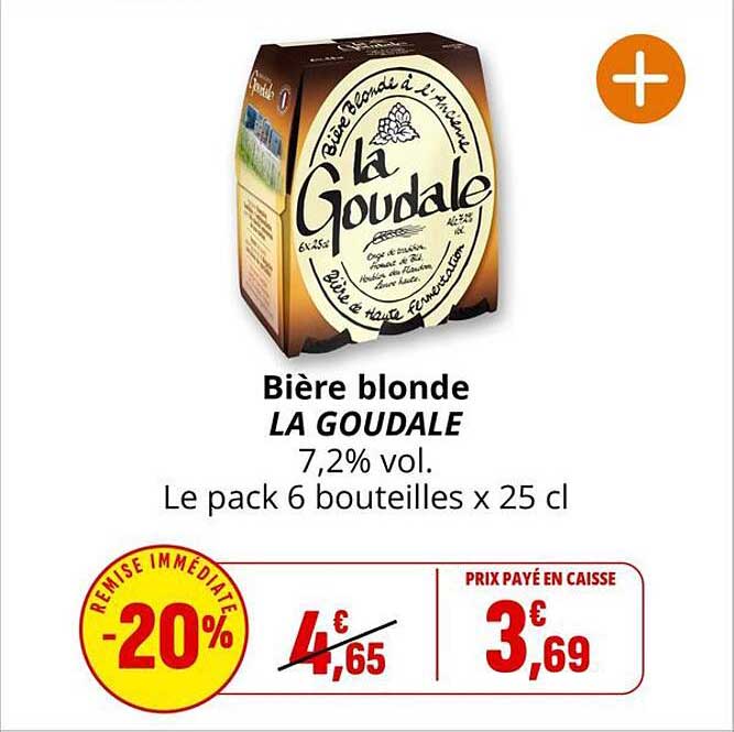 Bière blonde LA GOUDALE 7,2% vol. Le pack 6 bouteilles x 25 cl