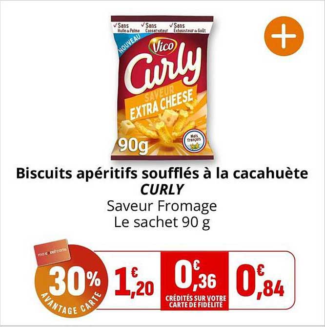 Biscuits apéritifs soufflés à la cacahuète CURLY Saveur Fromage Le sachet 90 g