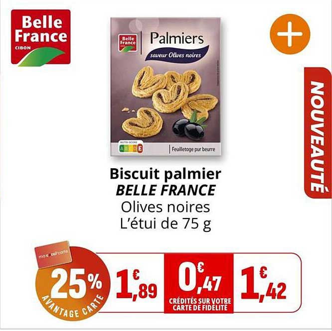 Bisuit palmier BELLE FRANCE Olives noires L’étui de 75 g