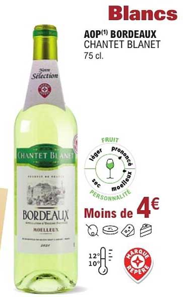 Blancs AOP(1) BORDEAUX CHANTET BLANET 75 cl.