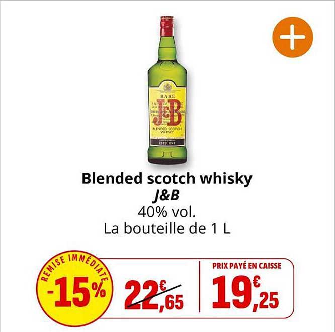 Blended scotch whisky J&B 40% vol. La bouteille de 1 L