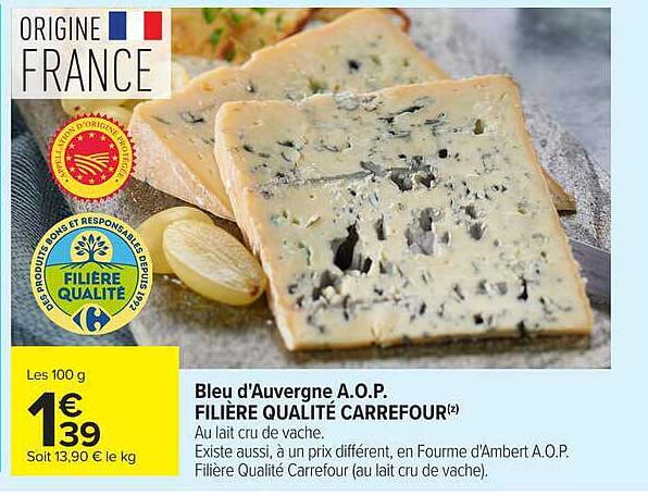 Bleu d'Auvergne A.O.P. FILIÈRE QUALITÉ CARREFOUR