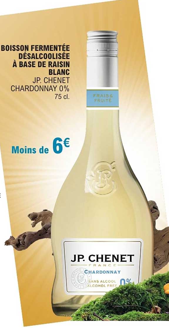 BOISSON FERMENTÉE DÉSALCOOLISÉE À BASE DE RAISIN BLANC JP. CHENET CHARDONNAY 0% 75 cl.